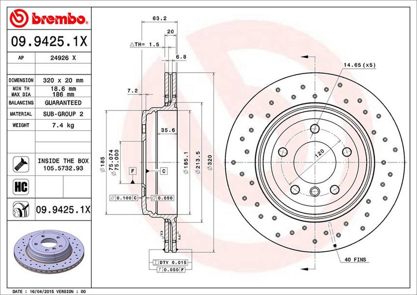 BMW Brembo Disc Brake Rotor - Rear (320mm) 34216864061